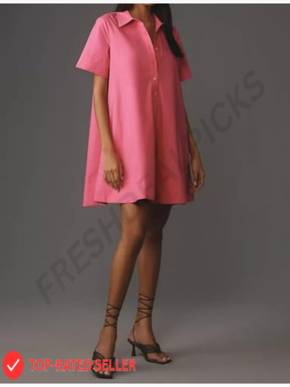 Oversized Short Sleeve Swing Tunic Mini Dress Flowy A-Line Button Down Shirt - Picture 4 of 6